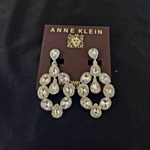 Anne Klein silver earrings with stones. Great gift! No piercing required.